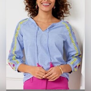 Talbots NWOT Contrast Embroidered Popover Blouse Sz XL